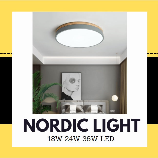 Nordic LED Ceiling Light Black White with Wood 24W 36W TML