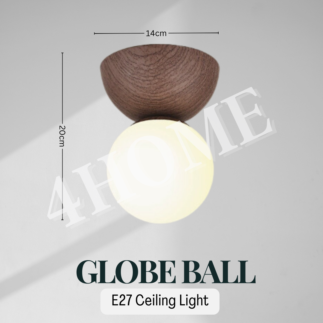 Pluto Globe Ball E27 Ceiling Light Wood Design Walnut Oak Wabi Sabi