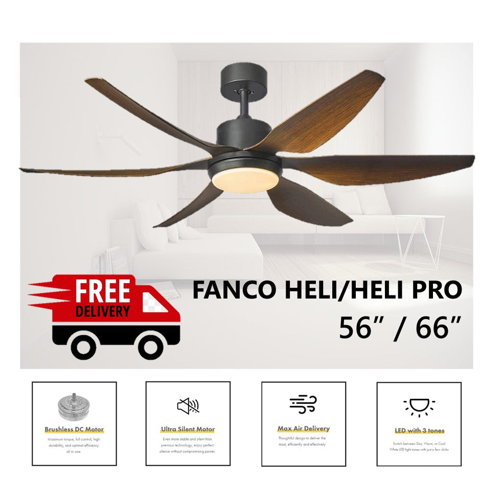 Fanco Heli Ceiling Fan with LED Light 56inch 66inch (Installation available)