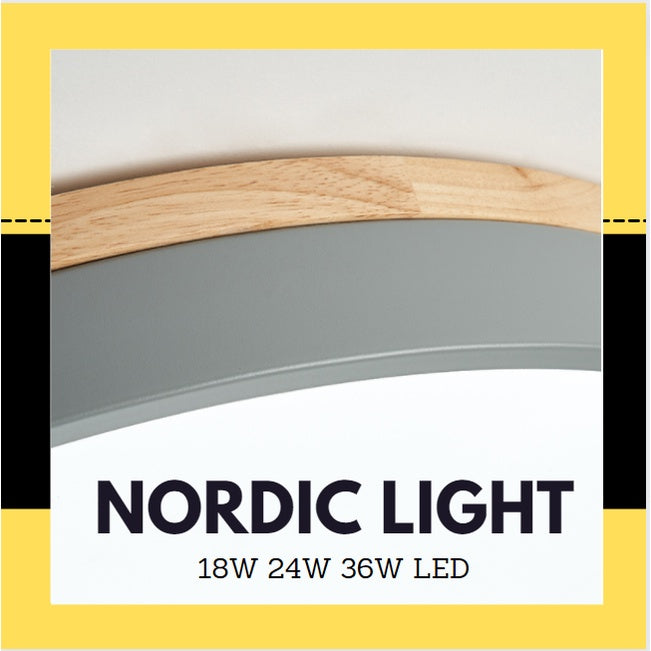 Nordic LED Ceiling Light Black White with Wood 24W 36W TML