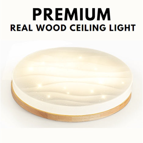 Premium Glittering Real Wood Nordic LED Ceiling Light Tritone Macaron Hamburger TML