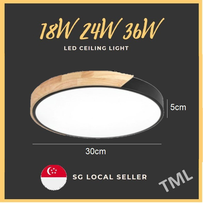 TML 24W 36W Square Nordic Ceiling Light Black White Wooden Frame Round