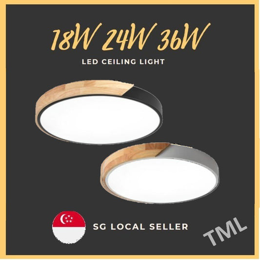 TML 18W 24W 36W Nordic LED Ceiling Light Black White Wood Frame