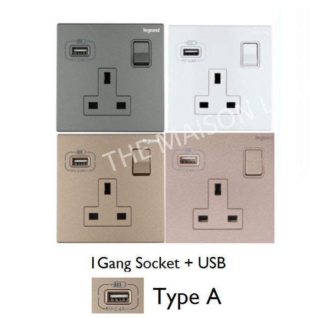 Legrand Galion Socket with USB Champagne Rose Gold Dark Silver White Matt Black