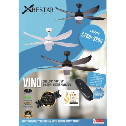 Bestar Vino 5blades DC Ceiling Fan 38inch 48inch 54inch 24W light