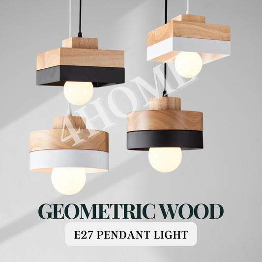 Premium Japanese Style Light Wood Scandinavian E27 Pendant Light Geometric