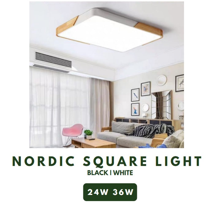 Nordic Square with Wood LED Ceiling Light 24W 36W TML