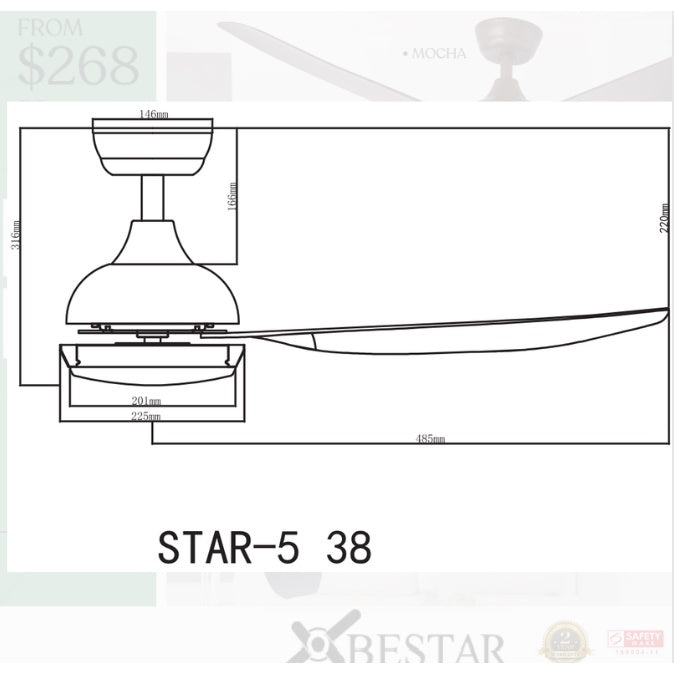 SMART Ceiling Fan Bestar Star5 5 Blades 38inch 48inch 58inch Star 5 DC Fan