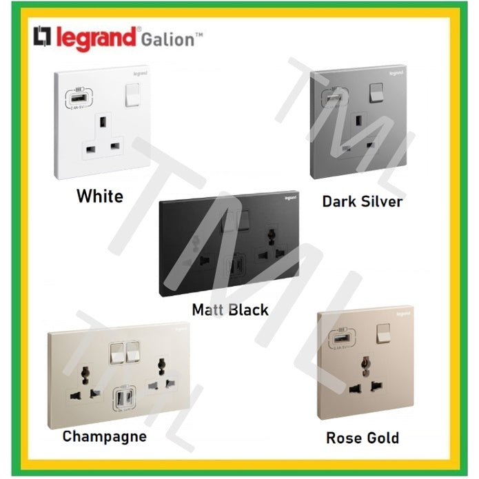 Legrand Galion Socket with USB Champagne Rose Gold Dark Silver White Matt Black