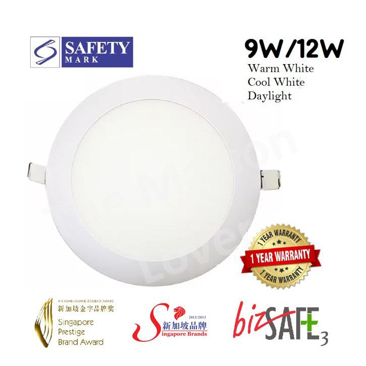 LED Downlight Panel Round 9W 12W Singapore Safety Mark Recessed Panel Ceiling Light TML