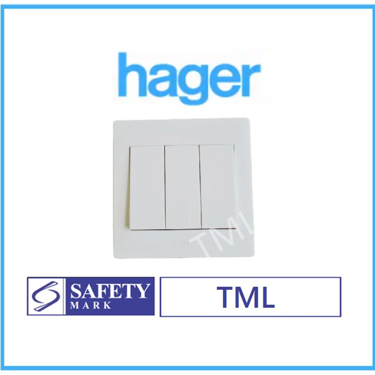 Hager 3Gang 3G1W 3G2W Triple Wall Switch White