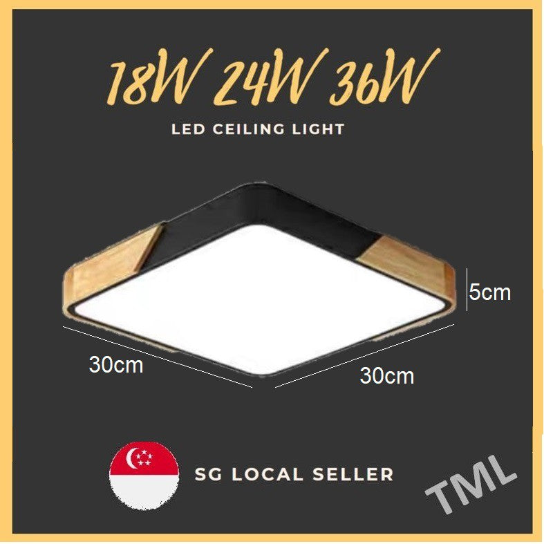 TML 24W 36W Square Nordic Ceiling Light Black White Wooden Frame Round