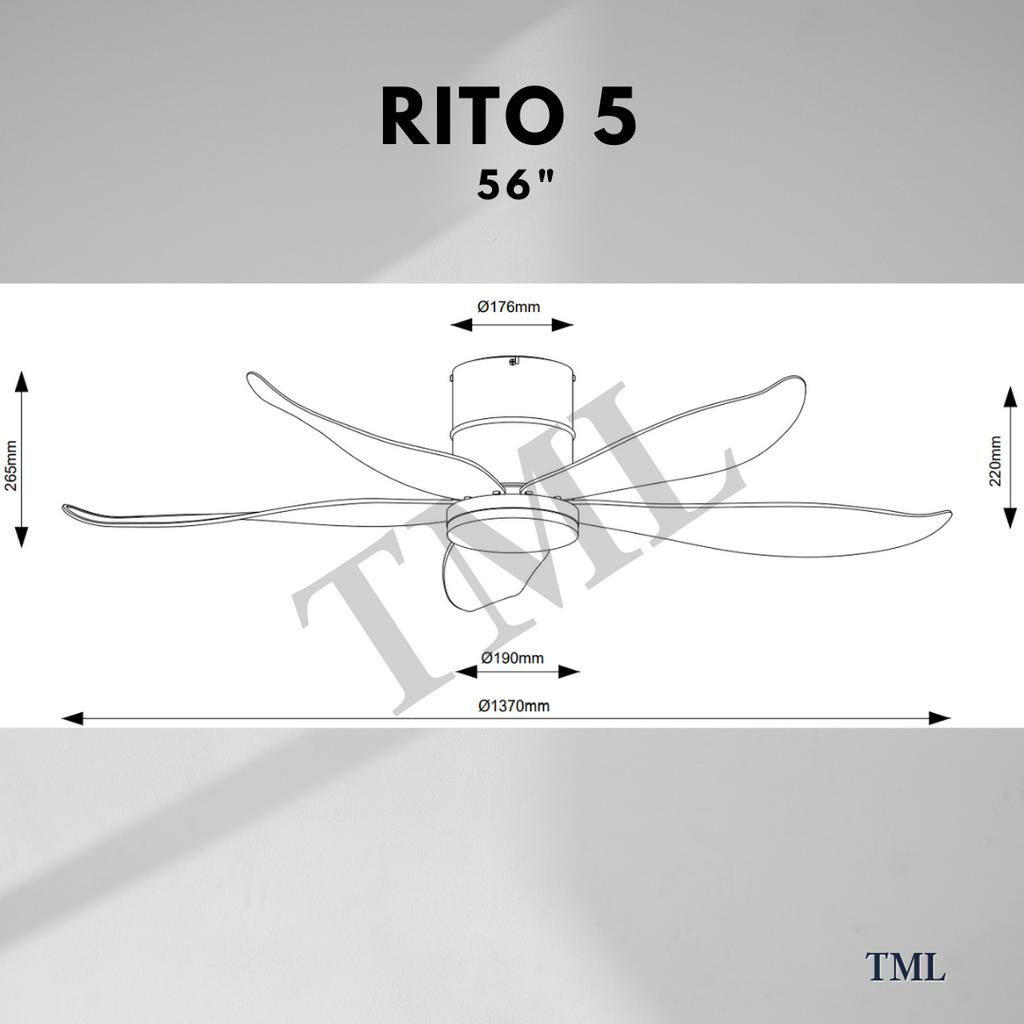 Fanco Smart RITO 3 RITO 5 Black White Pine Wood Ceiling Fan 3 Blades 5 Blades TML