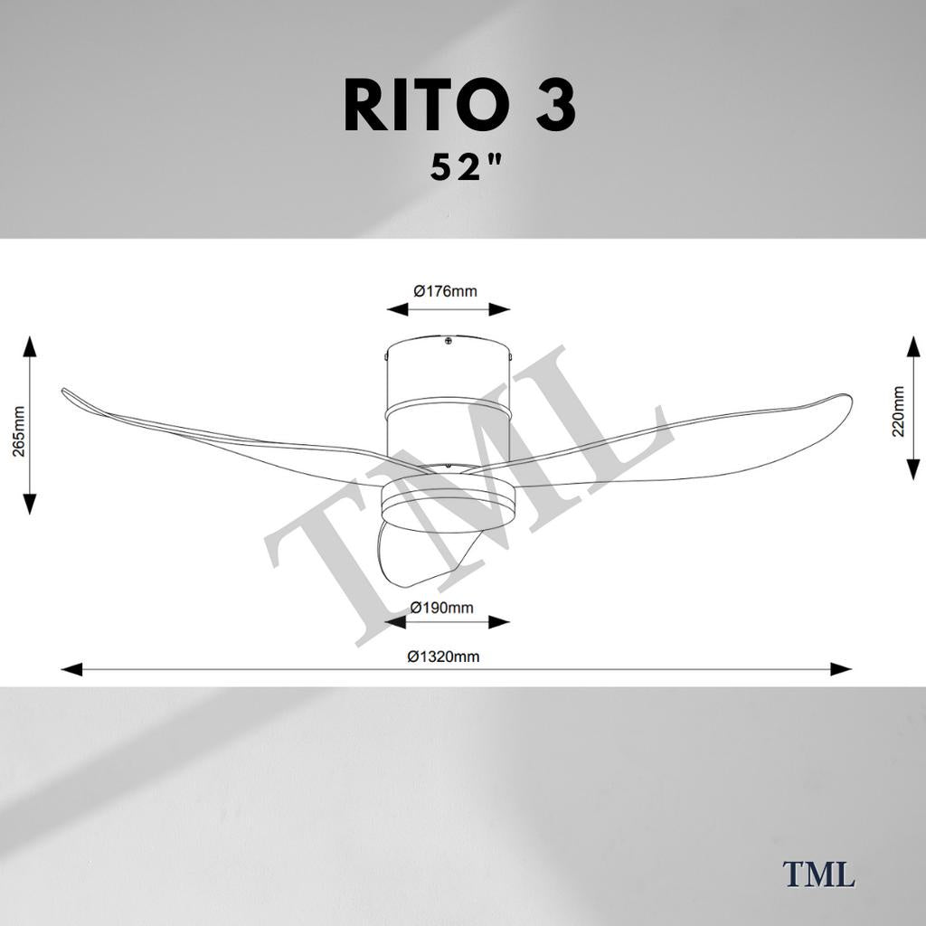 Fanco Smart RITO 3 RITO 5 Black White Pine Wood Ceiling Fan 3 Blades 5 Blades TML