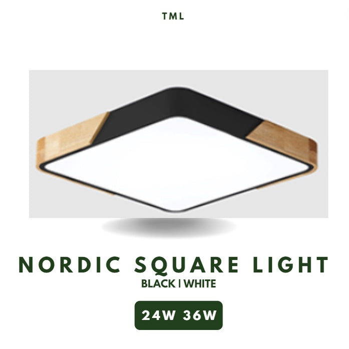 Nordic Square with Wood LED Ceiling Light 24W 36W TML