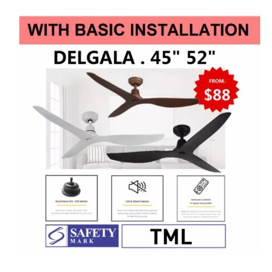 Fanco DELGALA DC Ceiling Fan 45" 52" (Safety Mark) with Standard Installation