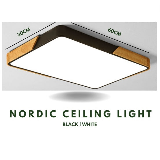 48W 72W Nordic Black White with Wood Rectangular LED Ceiling Light for Kitchen Living Room TML