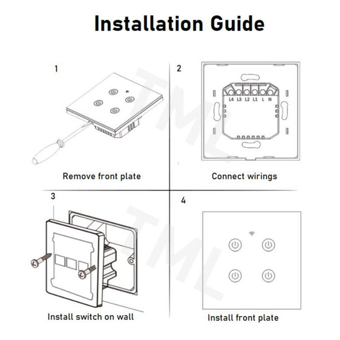 [SG Stock] TML WIFI Smart Switch Wifi Switch No Neutral White Black Google Home Amazon Alexa 1 2 3 4 Gang Heater 20A