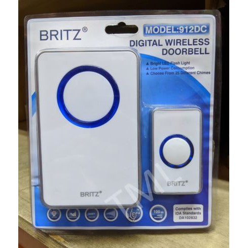 BRITZ Wireless Doorbell Set 912DC Transmitter Receiver 100M HDB BTO CONDO LANDED Door Bell Chime set