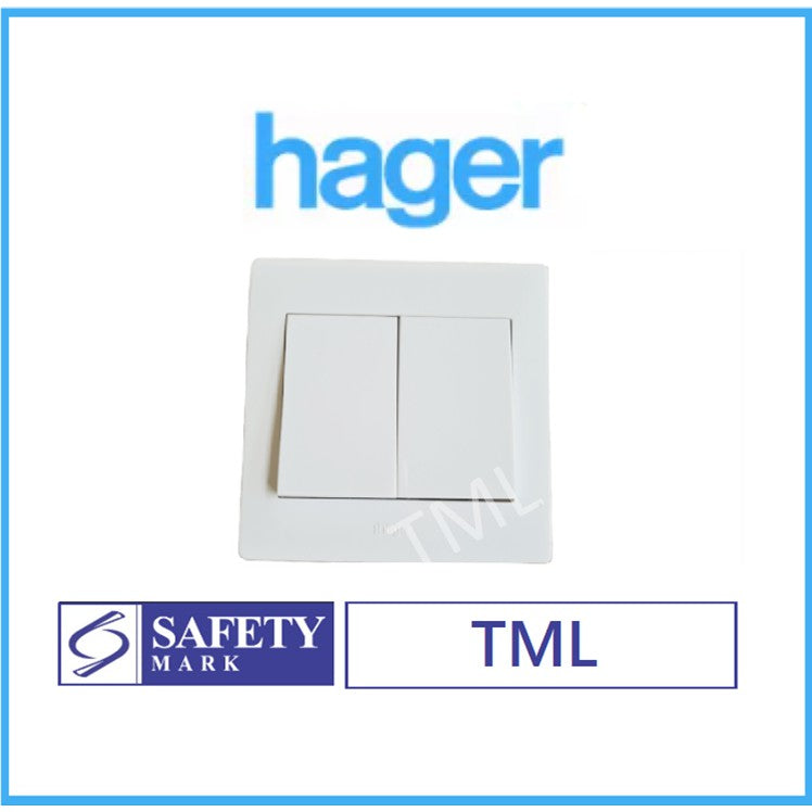 Hager 2Gang 2G1W 2G2W Double Wall Switch White