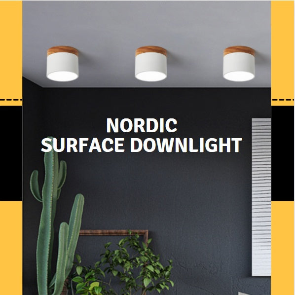 TML 7W Nordic LED Surface Downlight Spotlight Black White Grey with Wood