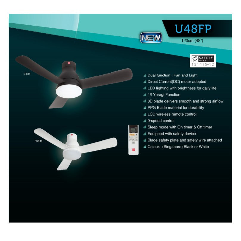 KDK U48FP LED Light DC Ceiling Fan  (White/Black)