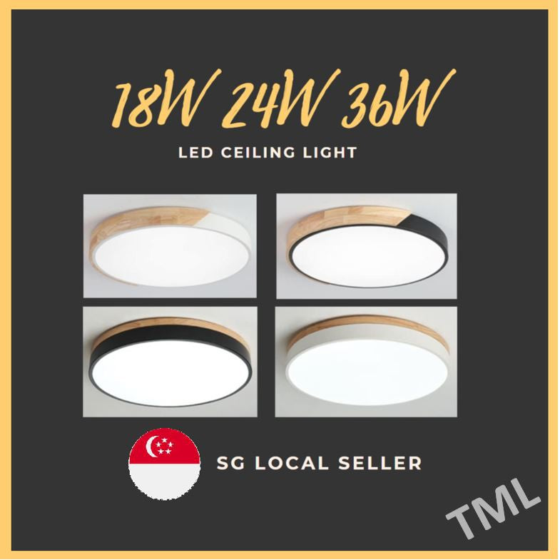 TML 24W 36W Nordic Ceiling Light LED Black White with Wooden Frame