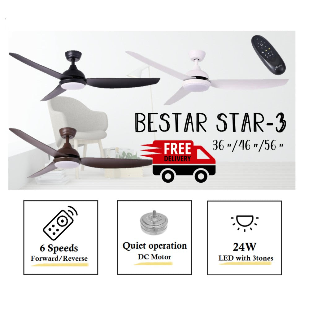 Bestar Star-3 Ceiling Fan with 24W LED Light 36inch 46inch 56inch 36" 46" 56" STAR3