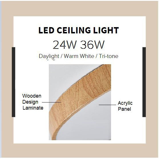 TML 24W 36W Nordic Minimal LED Ceiling Light Wood Laminate Frame Daylight Warm White Tritone Macaron