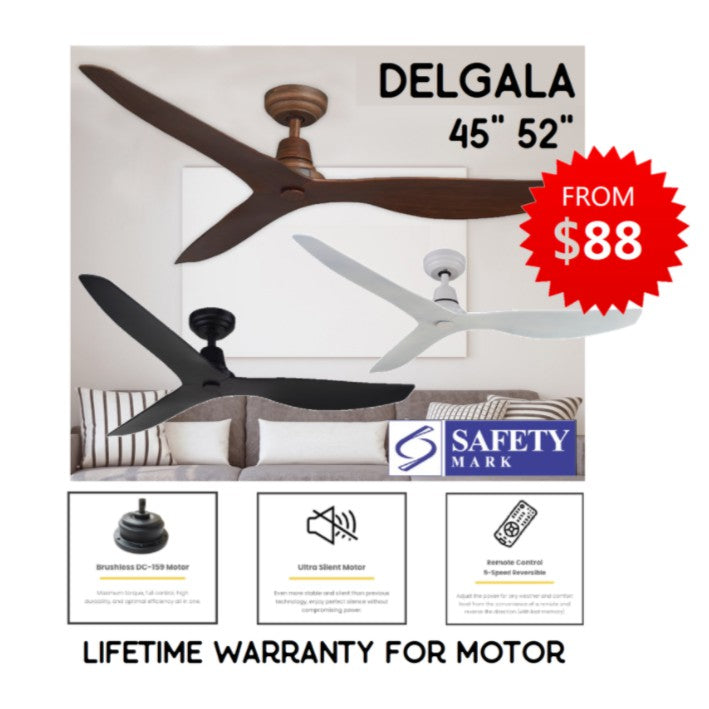 Fanco DELGALA DC Ceiling Fan 45" 52" (Safety Mark) with Standard Installation