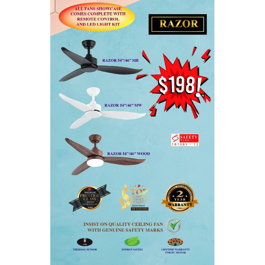 Bestar Razor Ceiling Fan with 24W LED Light 46 / 54inch 46" 54"