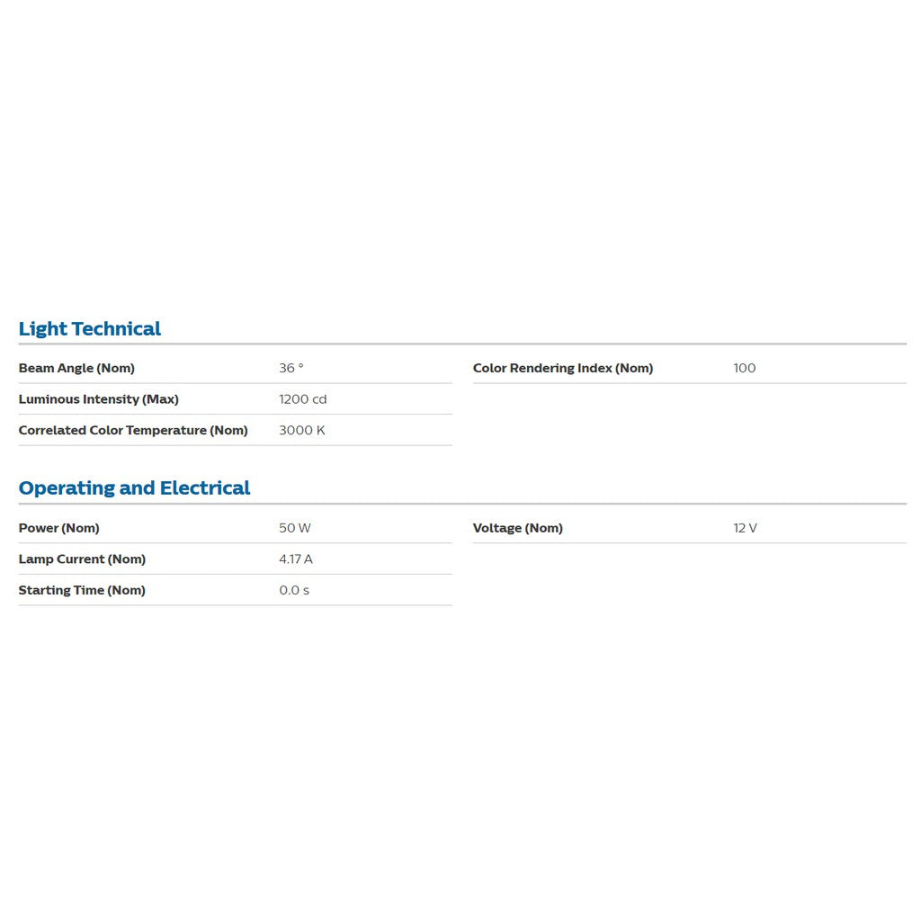 Philips Halogen Bulb 50W GU5.3 Essential MR16 12V TML