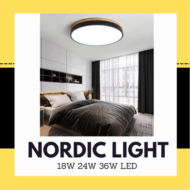 Nordic LED Ceiling Light Black White with Wood 24W 36W TML