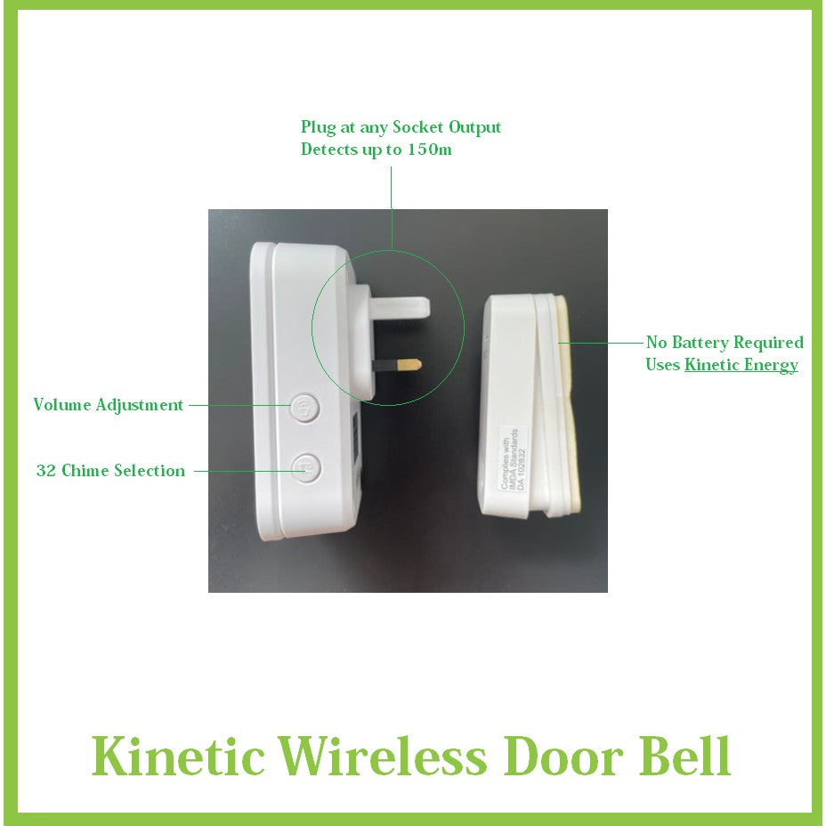 Britz Wireless Battery-Free Kinetic Doorbell Door Bell Chime Set