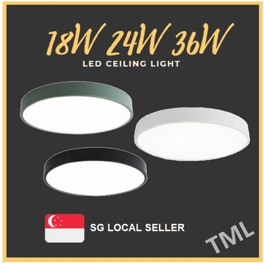 TML 18W 24W 36W Black White Green LED Nordic Minimal Ceiling Light - Daylight Warm White Tri-tone Macaron