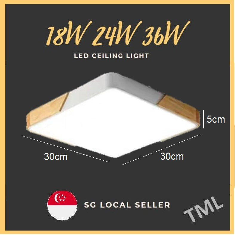 TML 24W 36W Square Nordic Ceiling Light Black White Wooden Frame Round