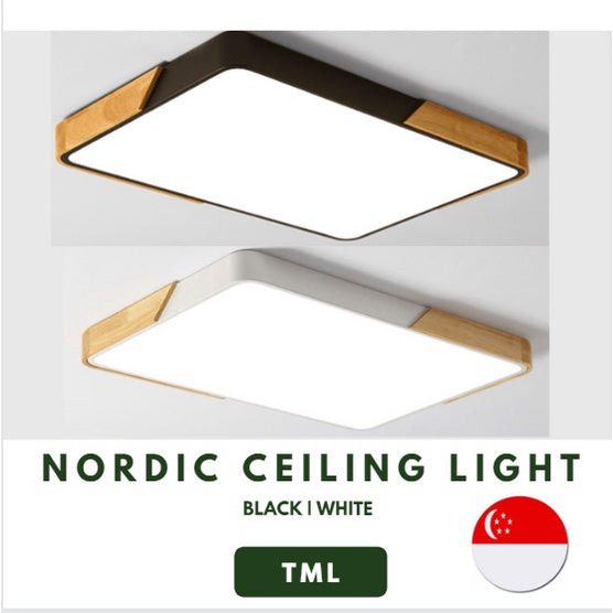 48W 72W Nordic Black White with Wood Rectangular LED Ceiling Light for Kitchen Living Room TML