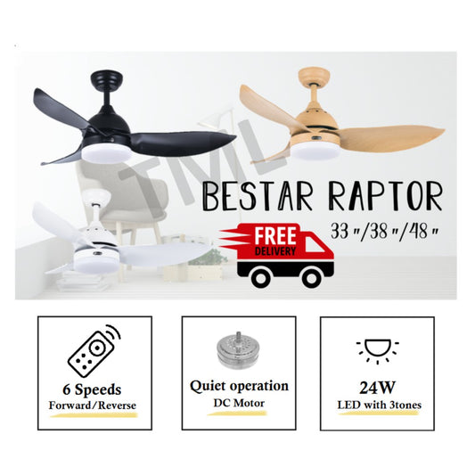 Bestar Raptor Ceiling Fan with 24W LED Light 33inch 38inch 48inch 33" 38" 48"