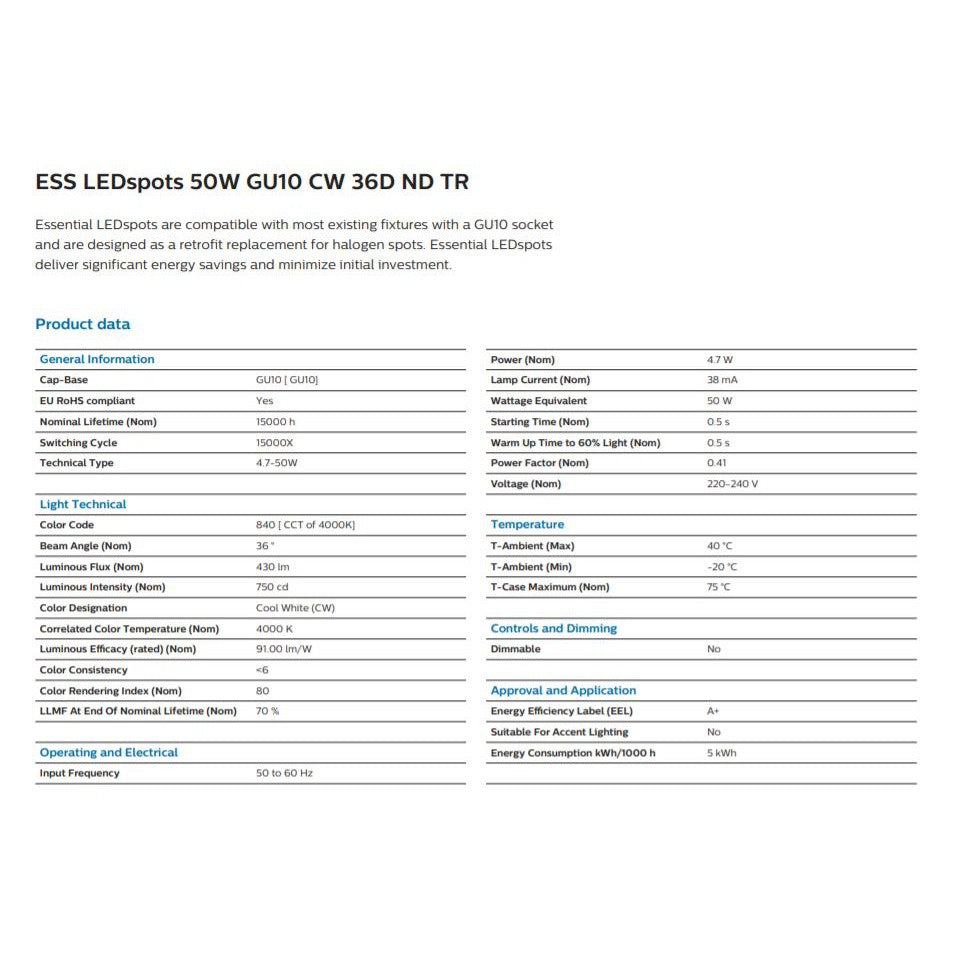 [Bundle Set] PHILIPS ESSENTIAL LEDspot GU10 4.7W 827 840 865