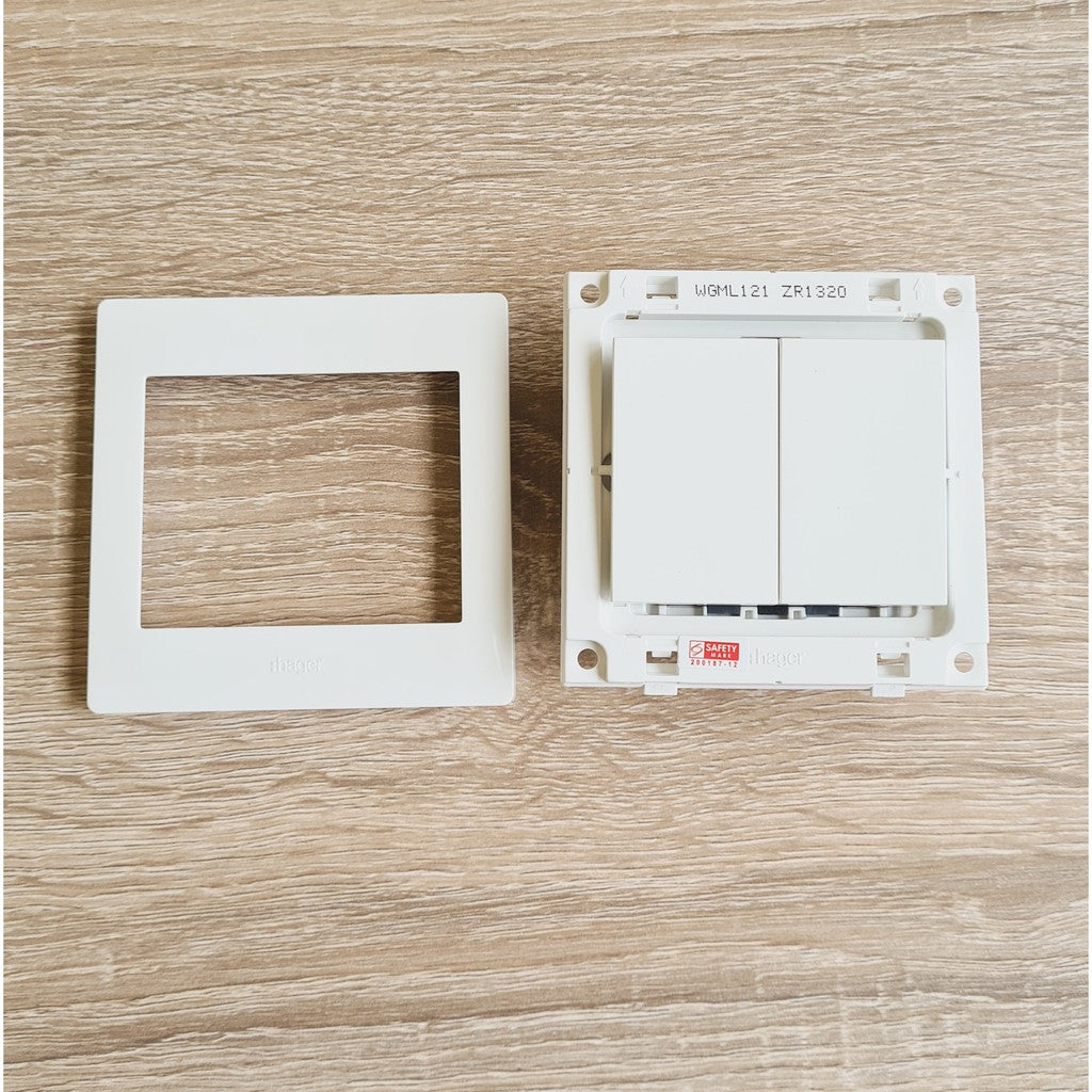 Hager 2Gang 2G1W 2G2W Double Wall Switch White