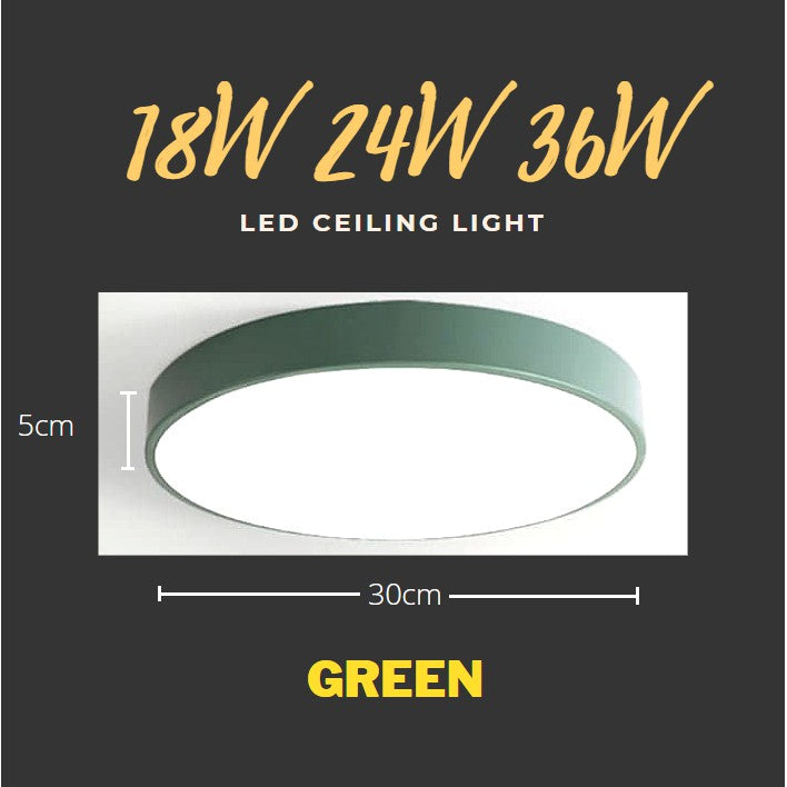 TML 18W 24W 36W Black White Green LED Nordic Minimal Ceiling Light - Daylight Warm White Tri-tone Macaron