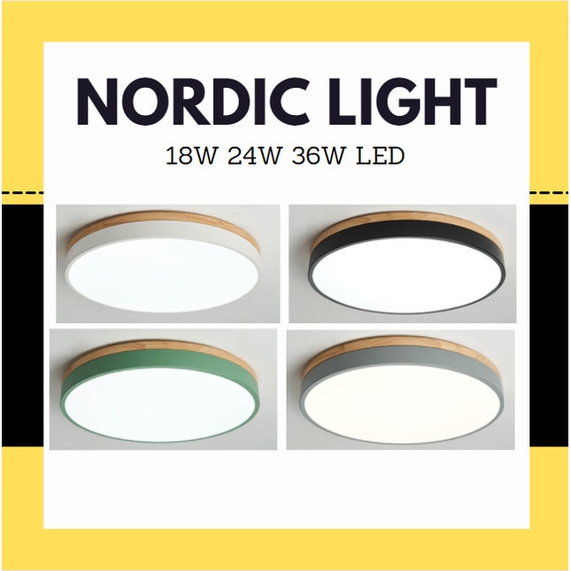 Nordic LED Ceiling Light Black White with Wood 24W 36W TML