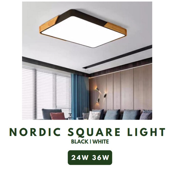 Nordic Square with Wood LED Ceiling Light 24W 36W TML