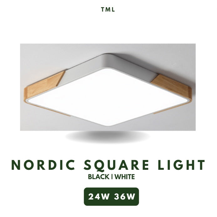 Nordic Square with Wood LED Ceiling Light 24W 36W TML