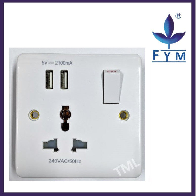 [SG Local Seller] FYM Wall Power Socket Outlet with USB Port Single Socket Double Socket UP2100WH UP3100WH