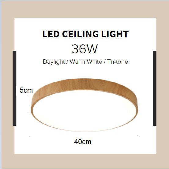 TML 24W 36W Nordic Minimal LED Ceiling Light Wood Laminate Frame Daylight Warm White Tritone Macaron