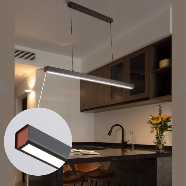 Premium Black Wood Linear Pendant Light 32W 3Tone Dining Island Study Kitchen