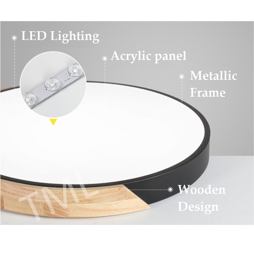 Nordic LED Ceiling Light Black White with Wood 24W 36W TML