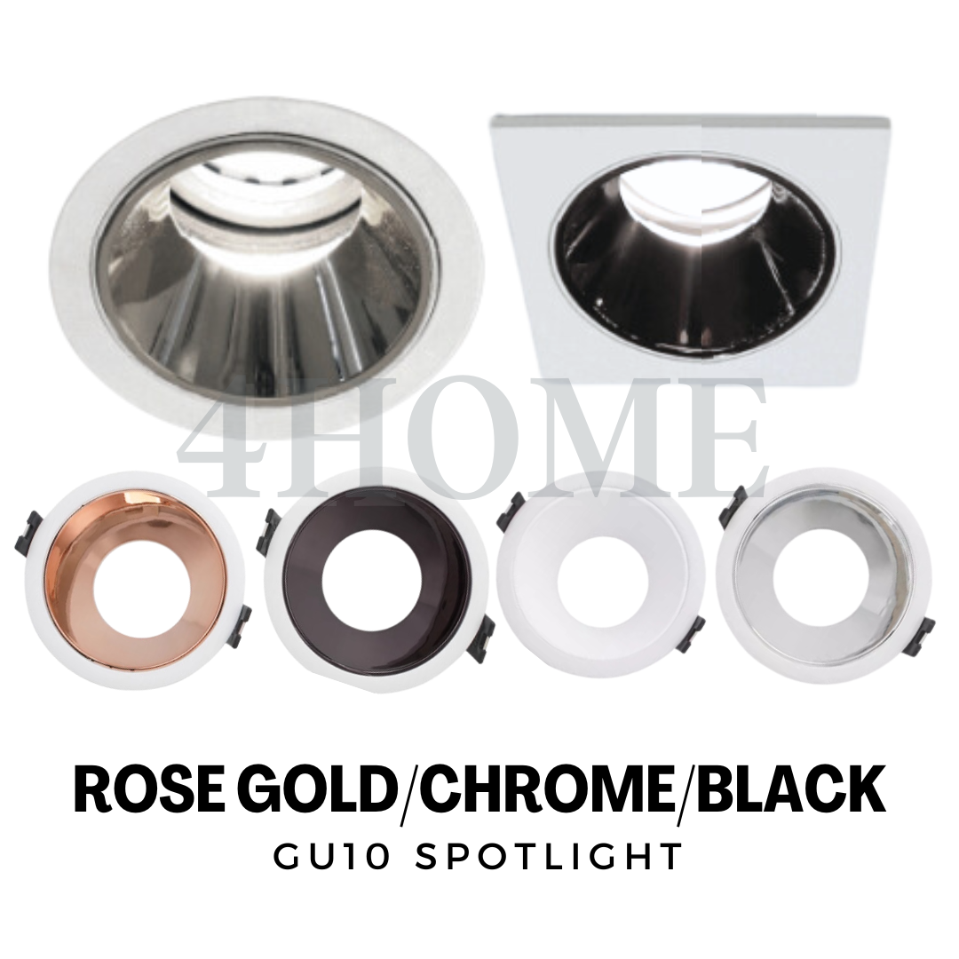 Rose Gold Chrome Black LED Recessed Spotlight High Depth GU10 Thin Frame Eclipse