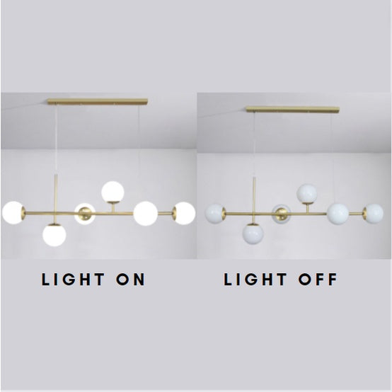 Nordic LUX Gold Globe Linear Chandelier Pendant Light Tri-tone for Dining Island E27